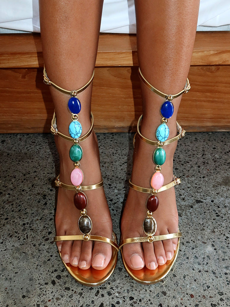 Gemstone T-Strap Stiletto Sandals