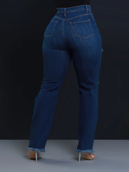 Jean asymétrique à fermeture éclair effet usé