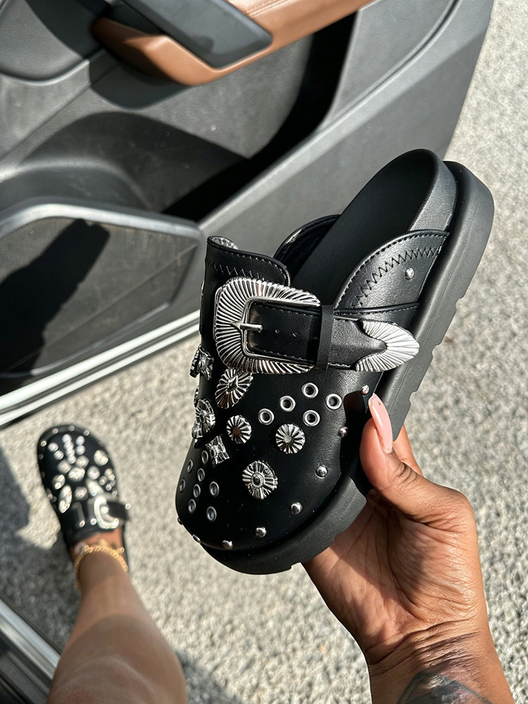 Rockstar Leather Clog Slides