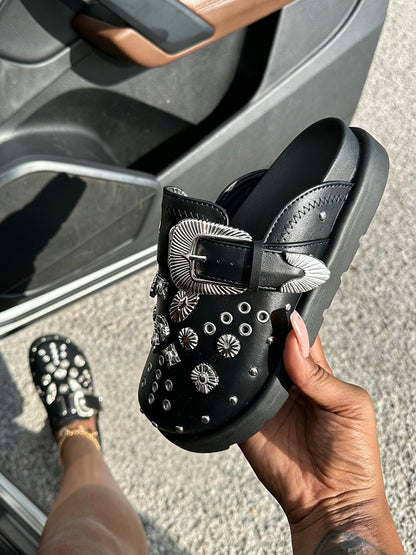 Rockstar Leather Clog Slides