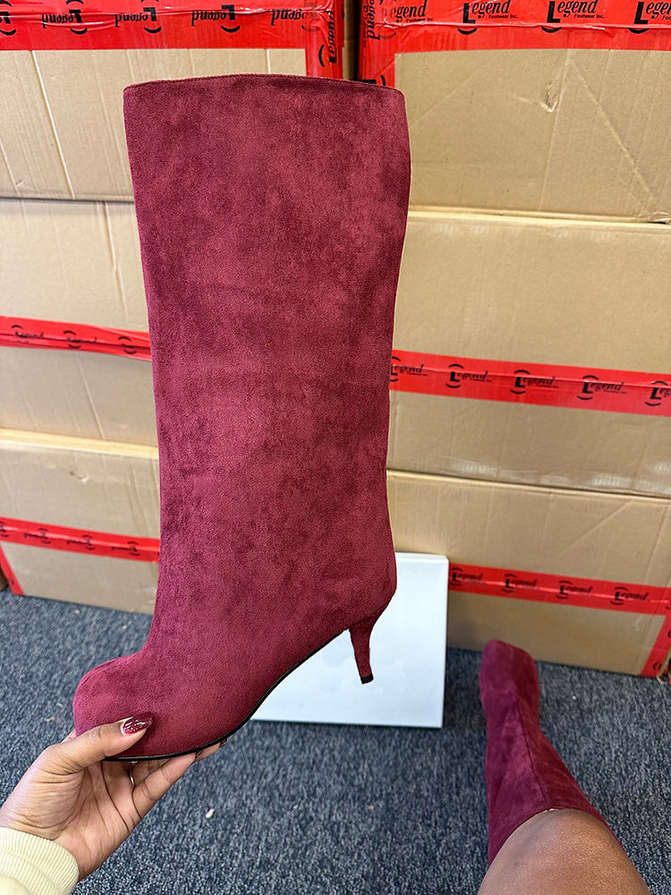 Suede Wide Calf Square Toe Boots