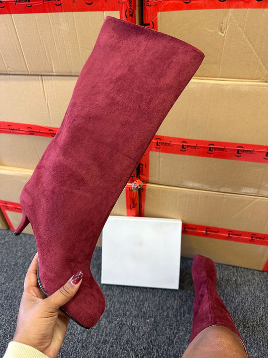 Suede Wide Calf Square Toe Boots - ECHOINE