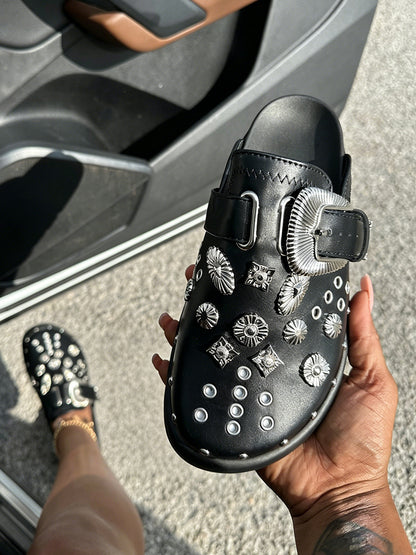 Rockstar Leather Clog Slides