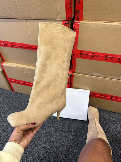 Suede Wide Calf Square Toe Boots