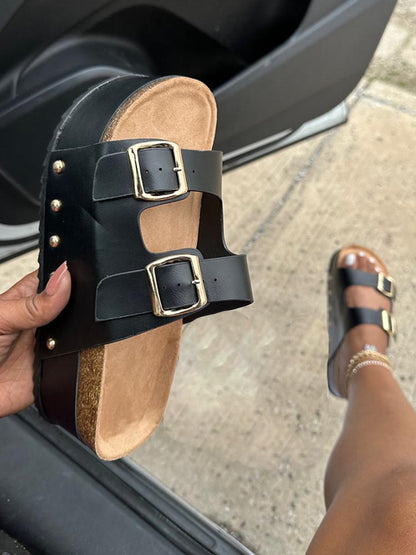 Double Buckle Strap Platform Sandals - ECHOINE