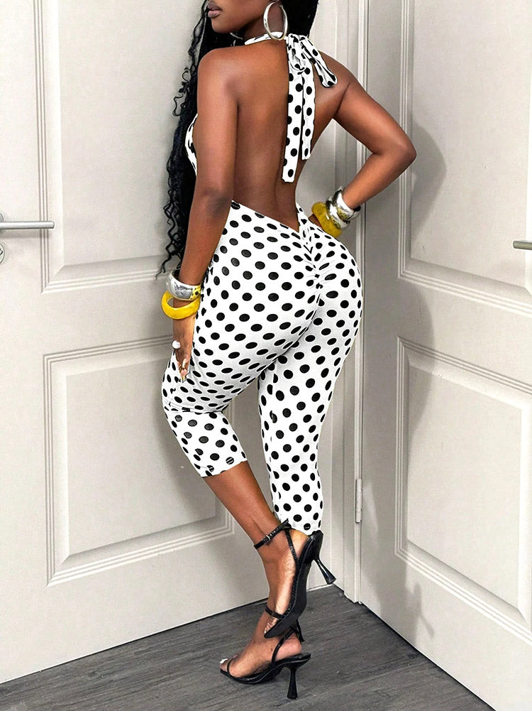 Polka Dot Halter Capri Jumpsuit