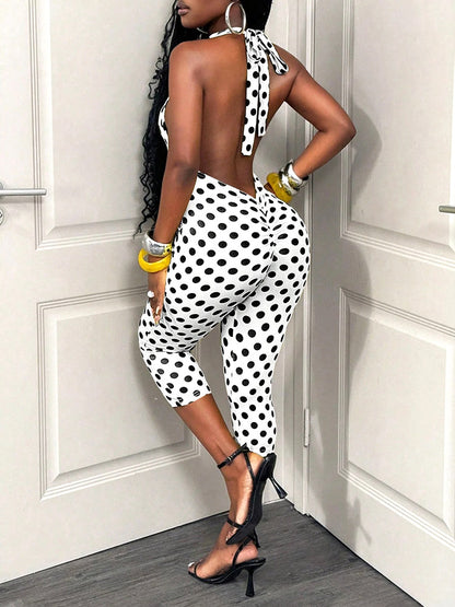 Polka Dot Halter Capri Jumpsuit