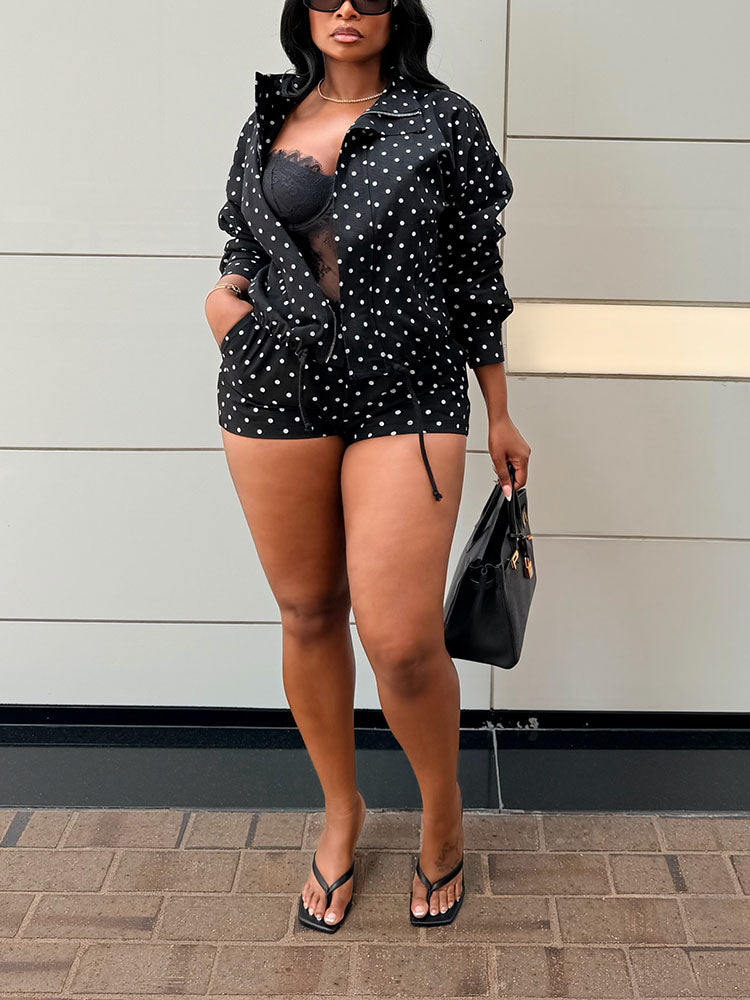Polka Dot Windbreaker Jacket & Shorts Set