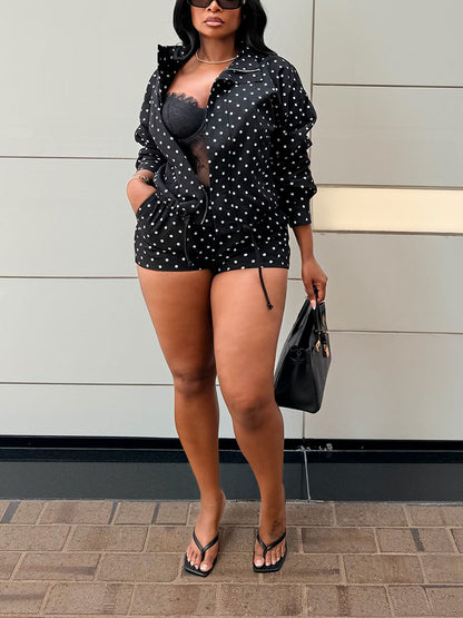 Polka Dot Windbreaker Jacket & Shorts Set