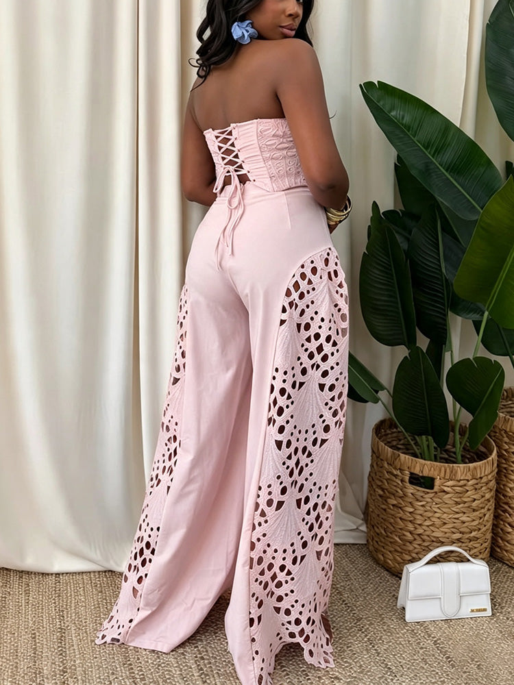 Lace Tube Top & Wide Pants Set