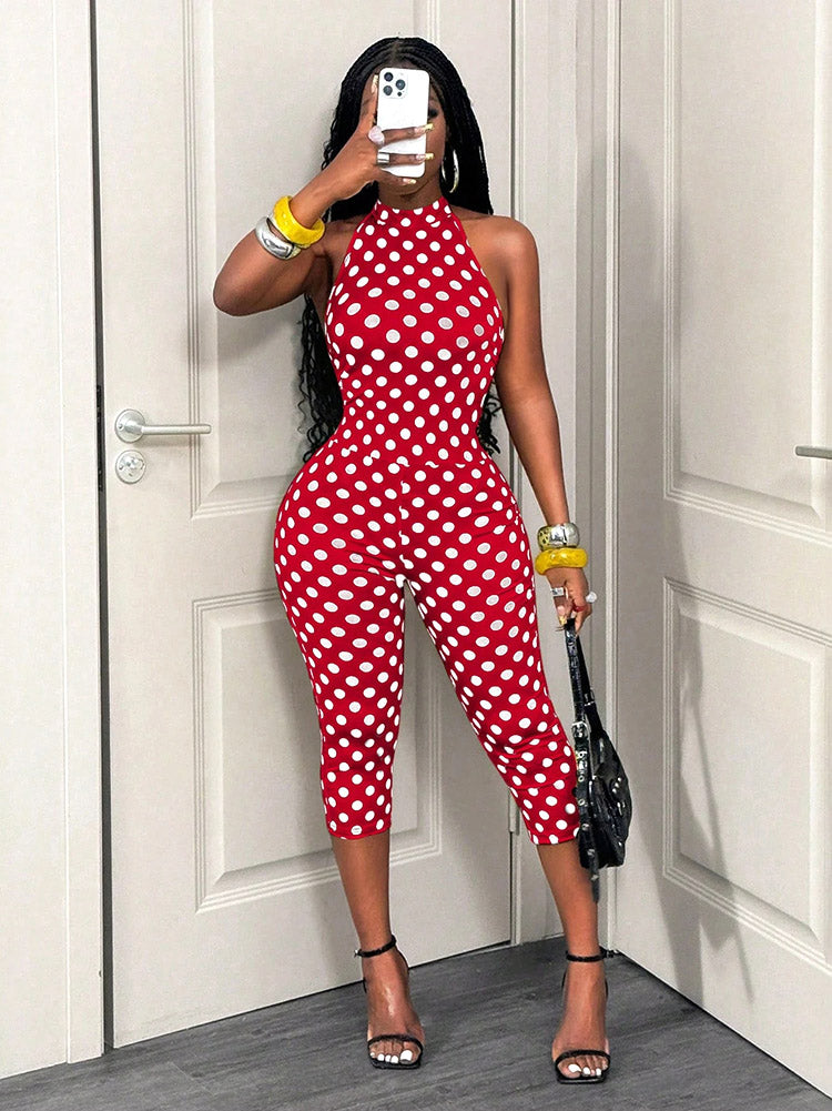 Polka Dot Halter Capri Jumpsuit