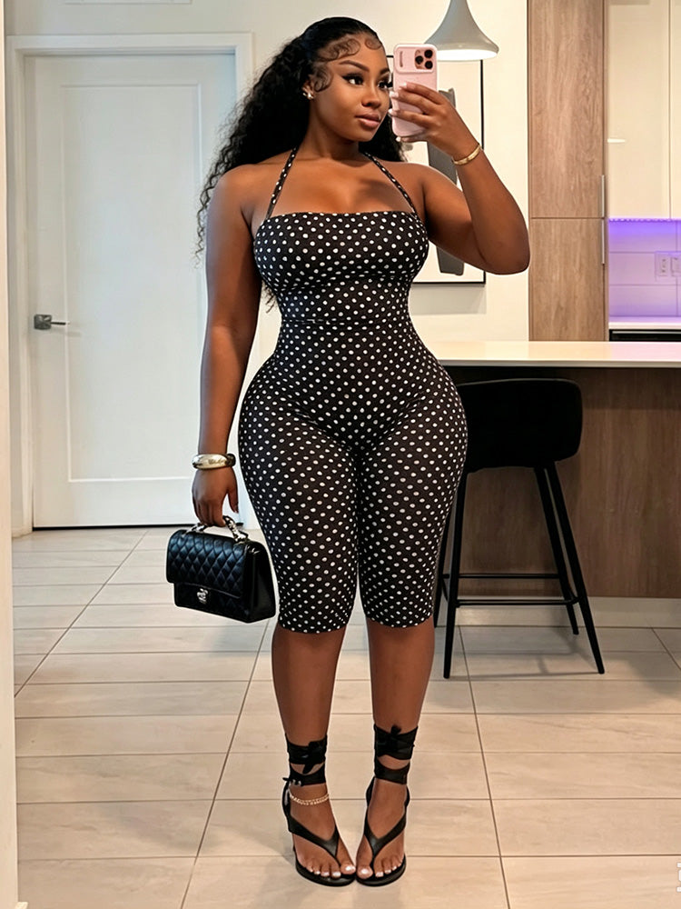 Polka Dot Halter Capri Jumpsuit