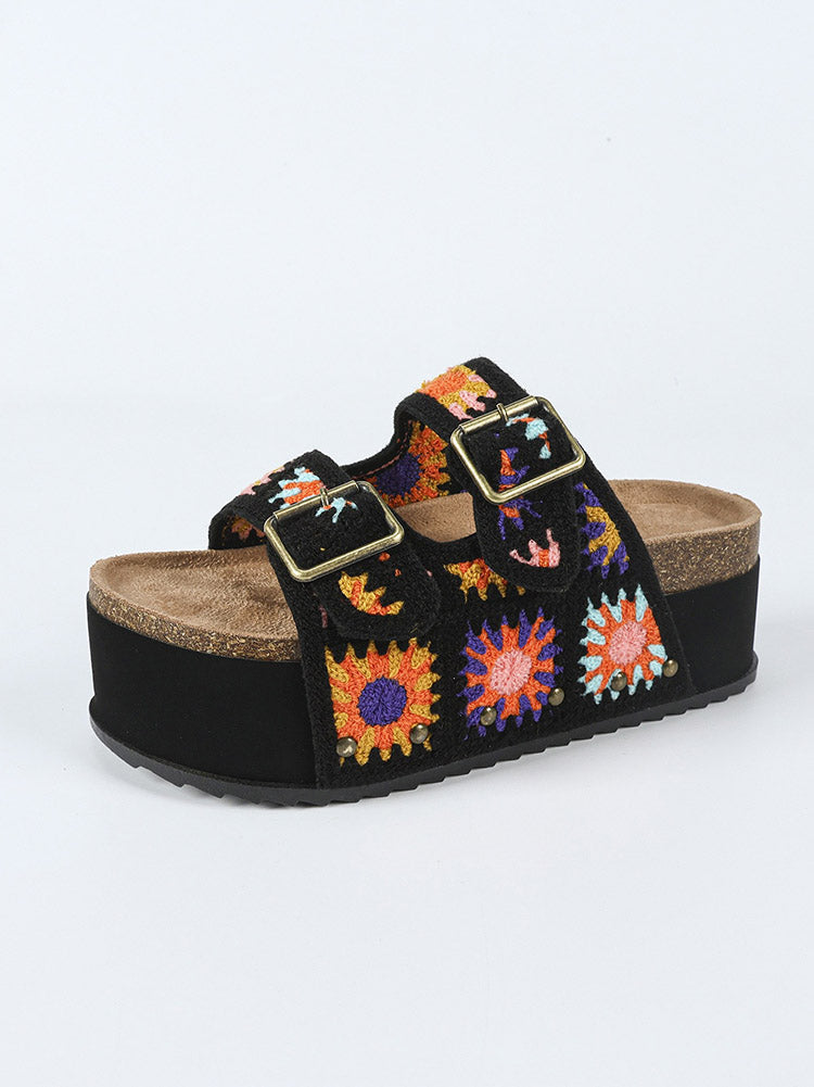 Crochet Strap Cork Platform Sandals