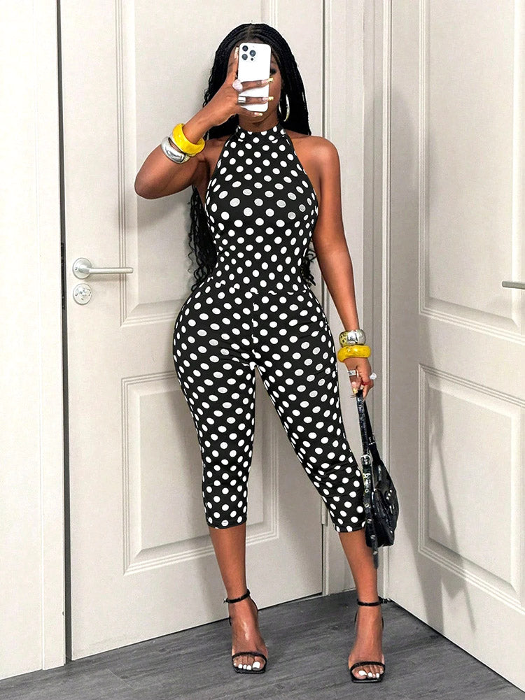 Polka Dot Halter Capri Jumpsuit