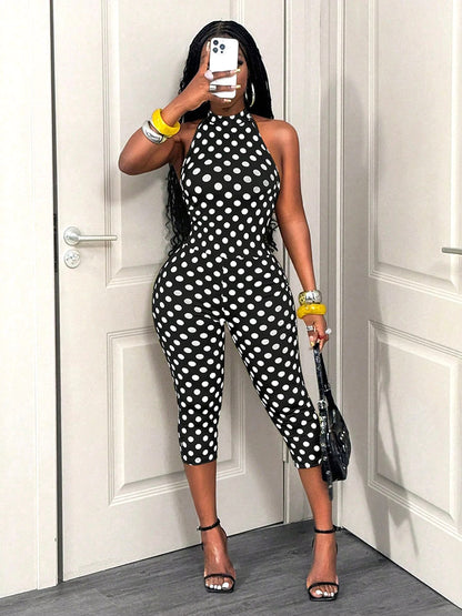Polka Dot Halter Capri Jumpsuit