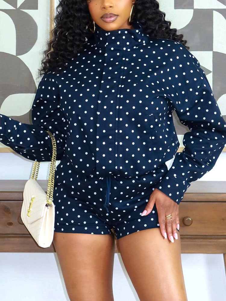 Polka Dot Windbreaker Jacket & Shorts Set