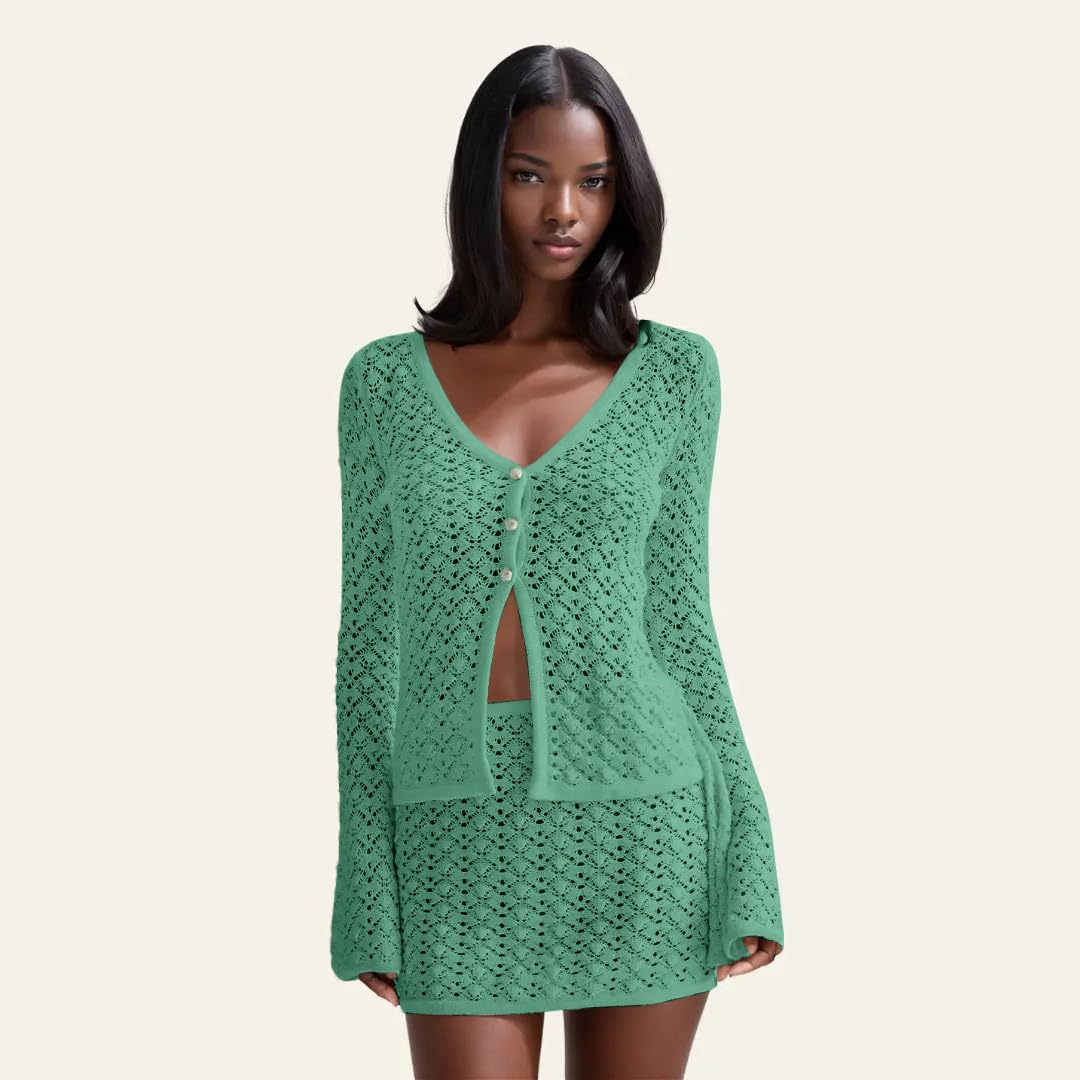 Crochet Knit Top Skirt Set