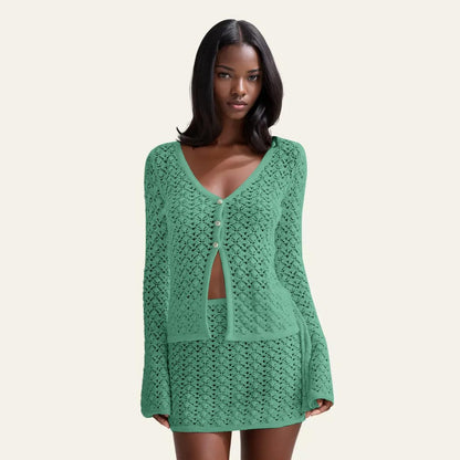 Crochet Knit Top Skirt Set
