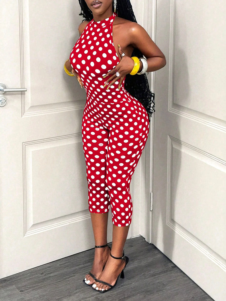 Polka Dot Halter Capri Jumpsuit