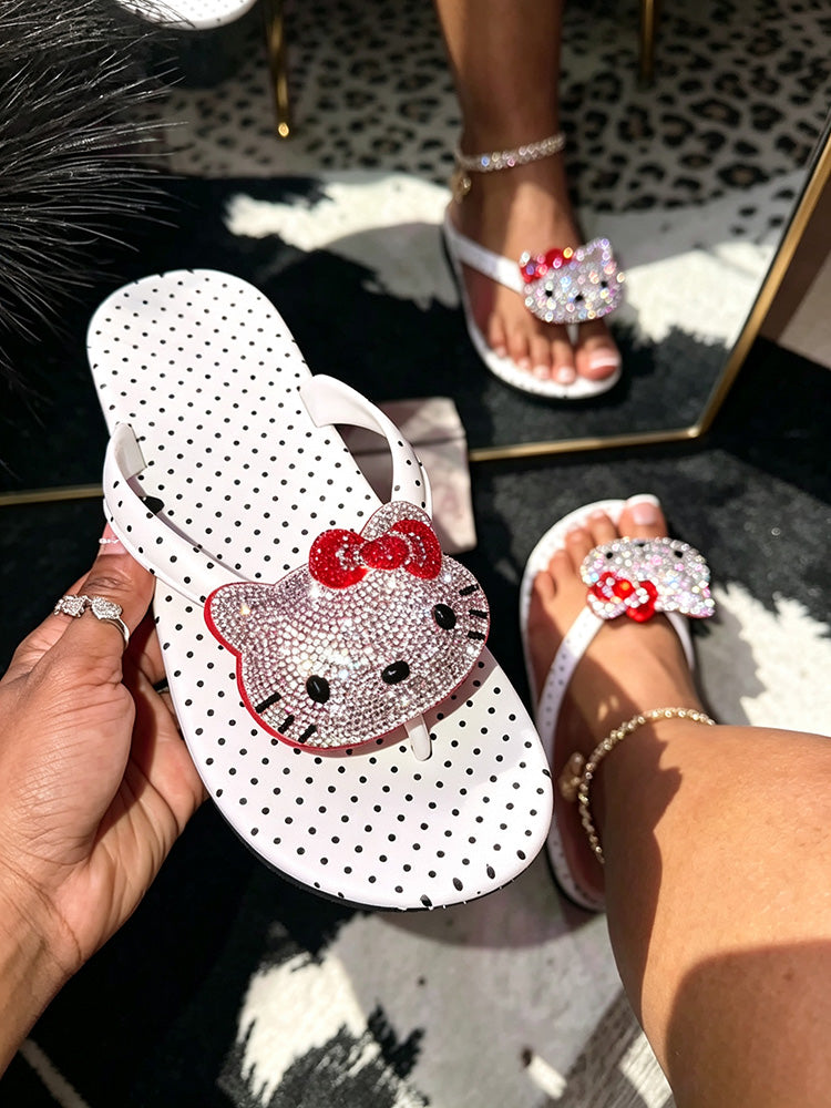 Polka Dot Rhinestone Platform Flip Flops