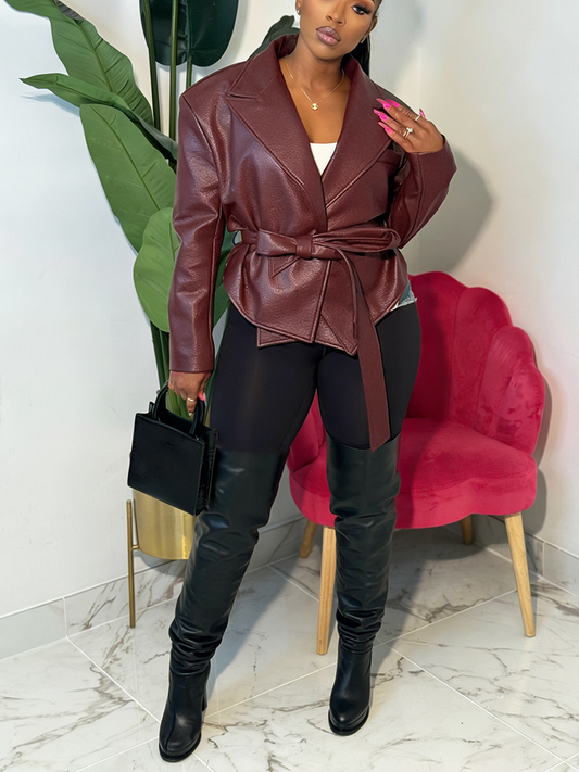 Faux Leather Belt Jacket