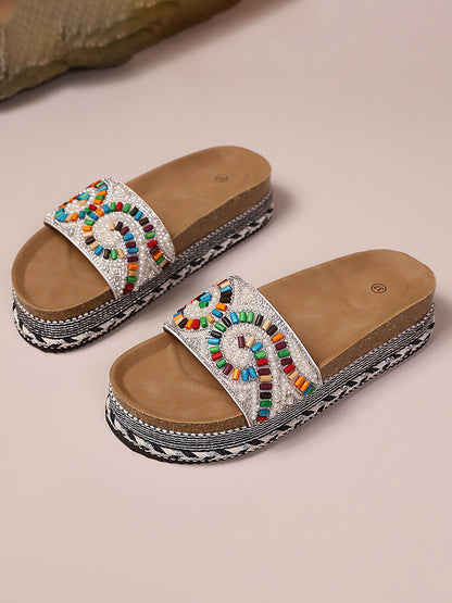Bohemian Beaded Platform Slides