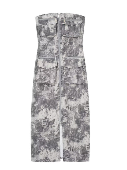 Tie Dye Strapless Cargo Dress - ECHOINE