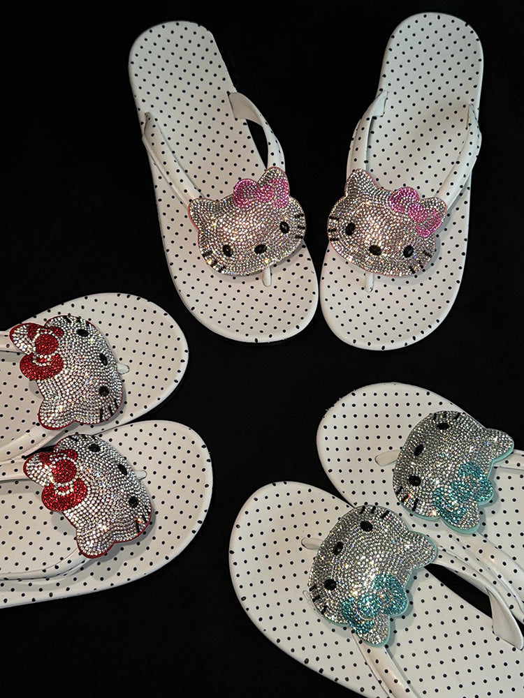 Polka Dot Rhinestone Platform Flip Flops