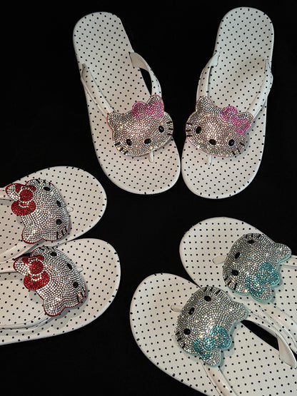 Polka Dot Rhinestone Platform Flip Flops