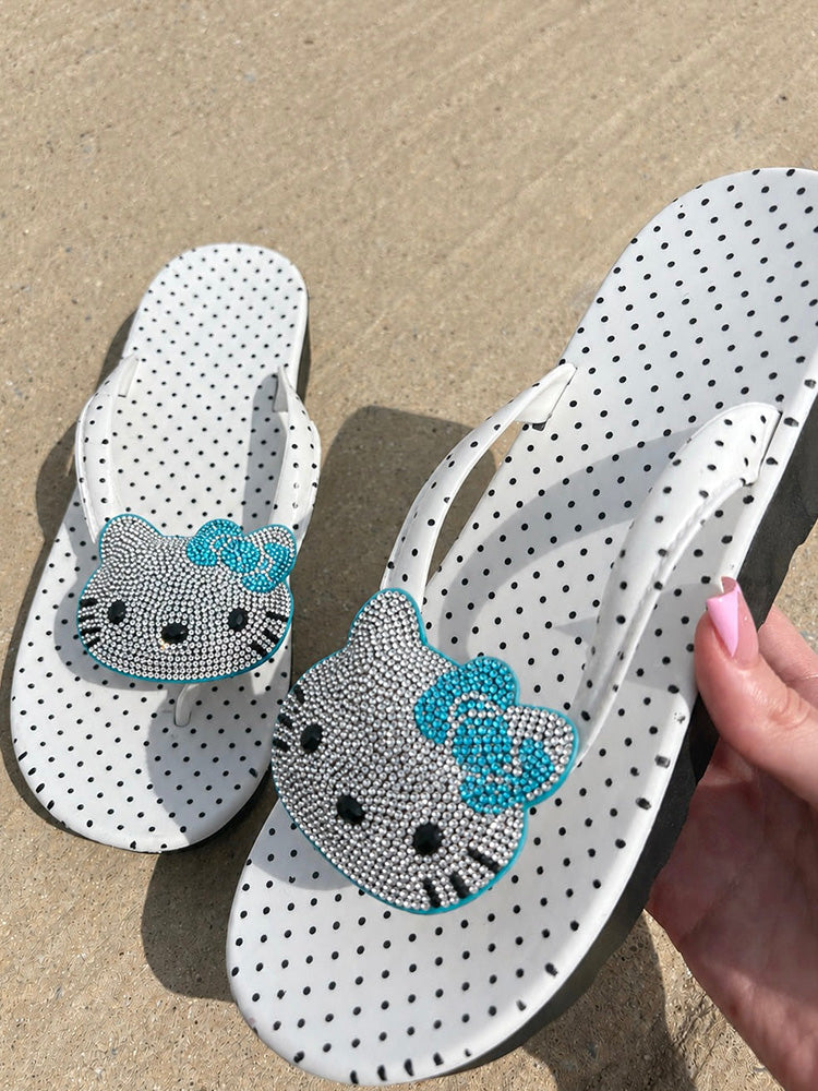 Polka Dot Rhinestone Platform Flip Flops