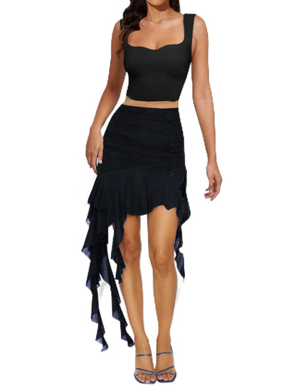 Crop Top Ruffle Skirt Set