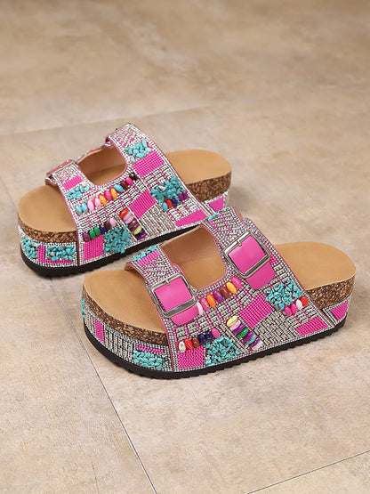Boho Beaded Double Strap Platform Sandals