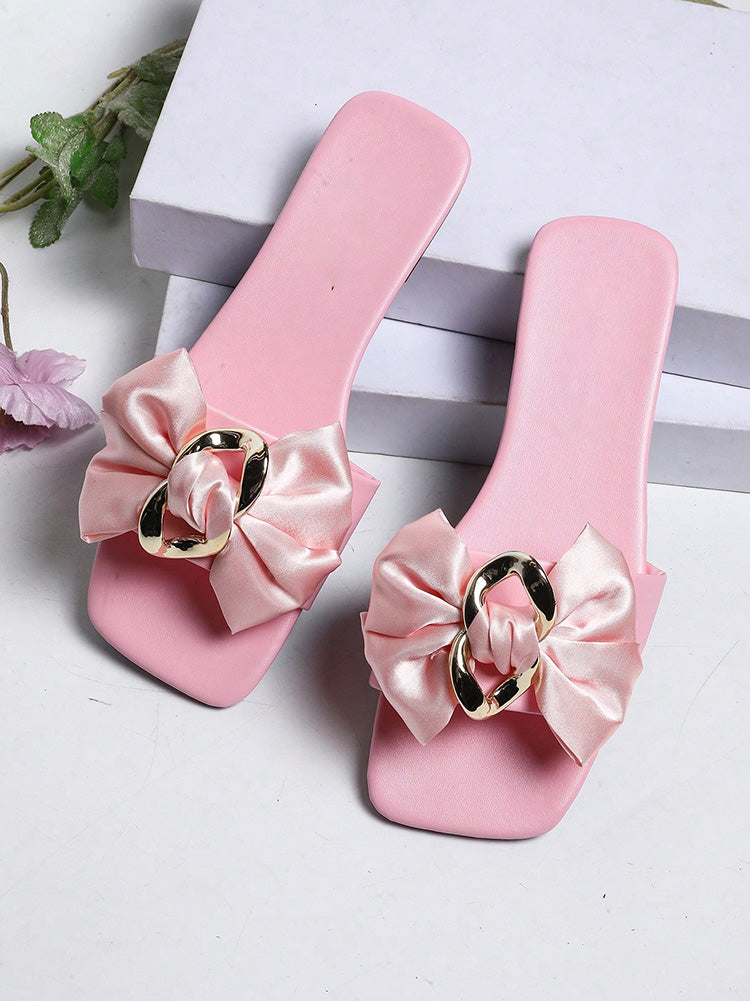 Satin Bow Flat Sandals