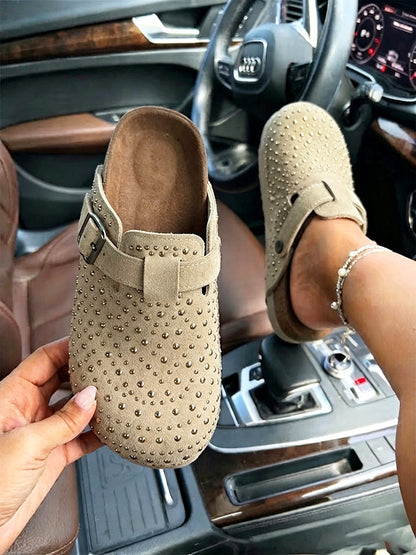 Suede Studded Platform Clogs