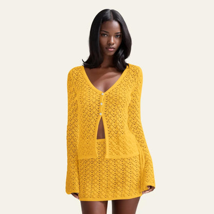 Crochet Knit Top Skirt Set