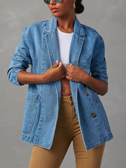 Lapel Denim Blazer - ECHOINE