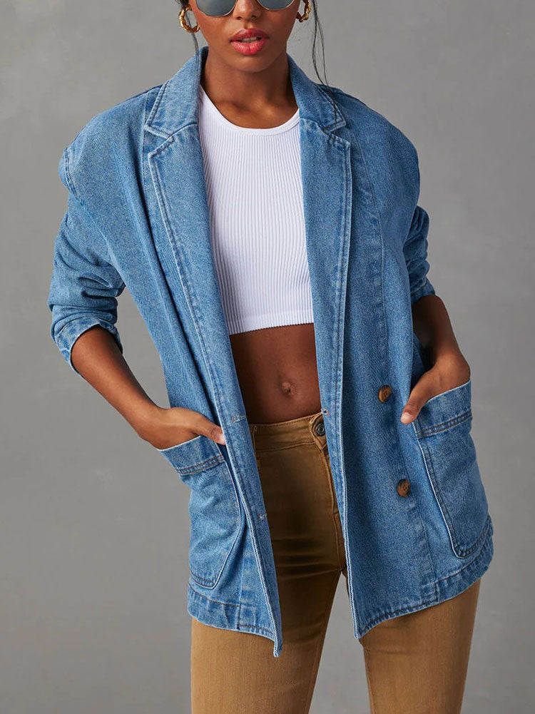 Lapel Denim Blazer - ECHOINE