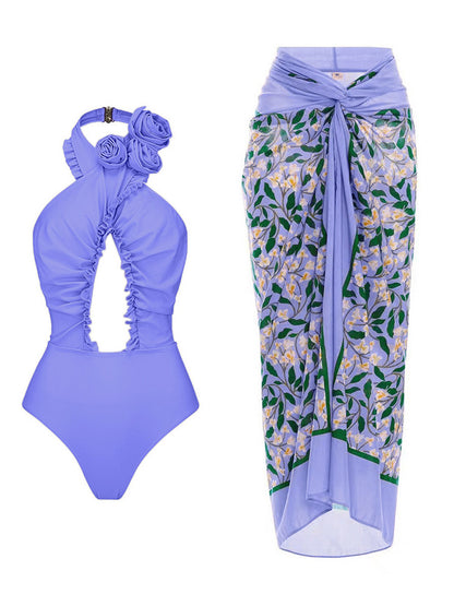 Floral Halter Cutout Swimsuit Set - ECHOINE