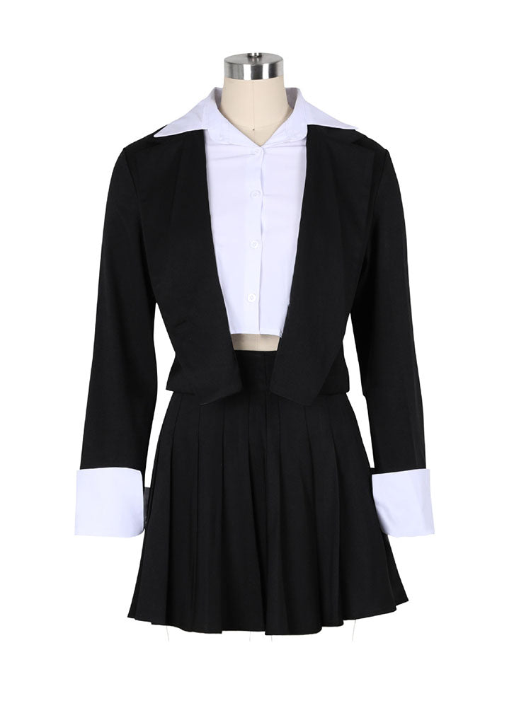 Crop Blazer Pleated Skirt Set - ECHOINE