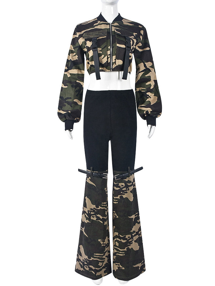 Camouflage Jacket & Pants Denim Set - ECHOINE