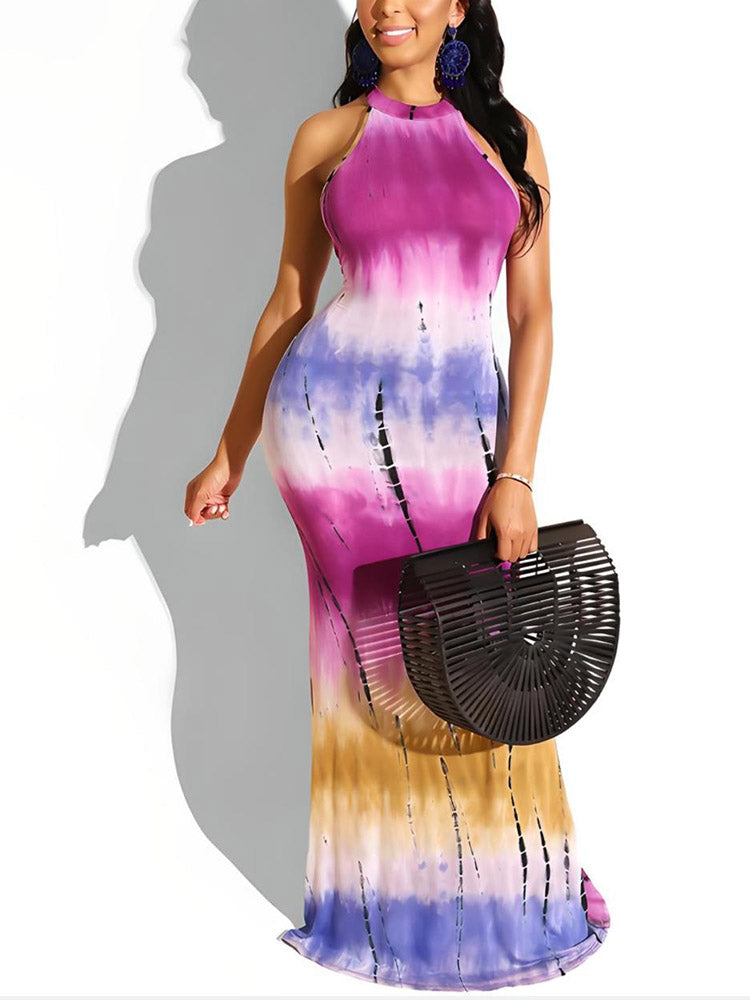 Print Halter Maxi Dress - ECHOINE