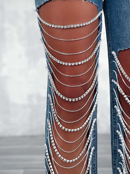 Rhinestone Chain Jeans - ECHOINE