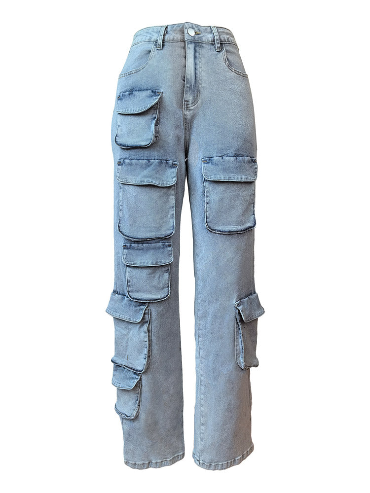 Denim Cargo Pocket Jeans - ECHOINE