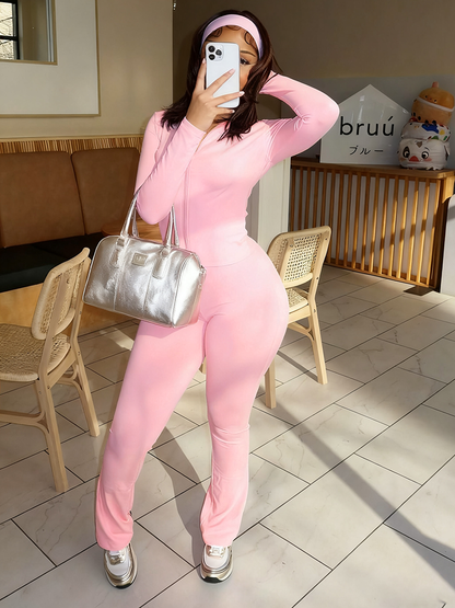 Ensemble veste sculptante et pantalon évasé avec bandeau