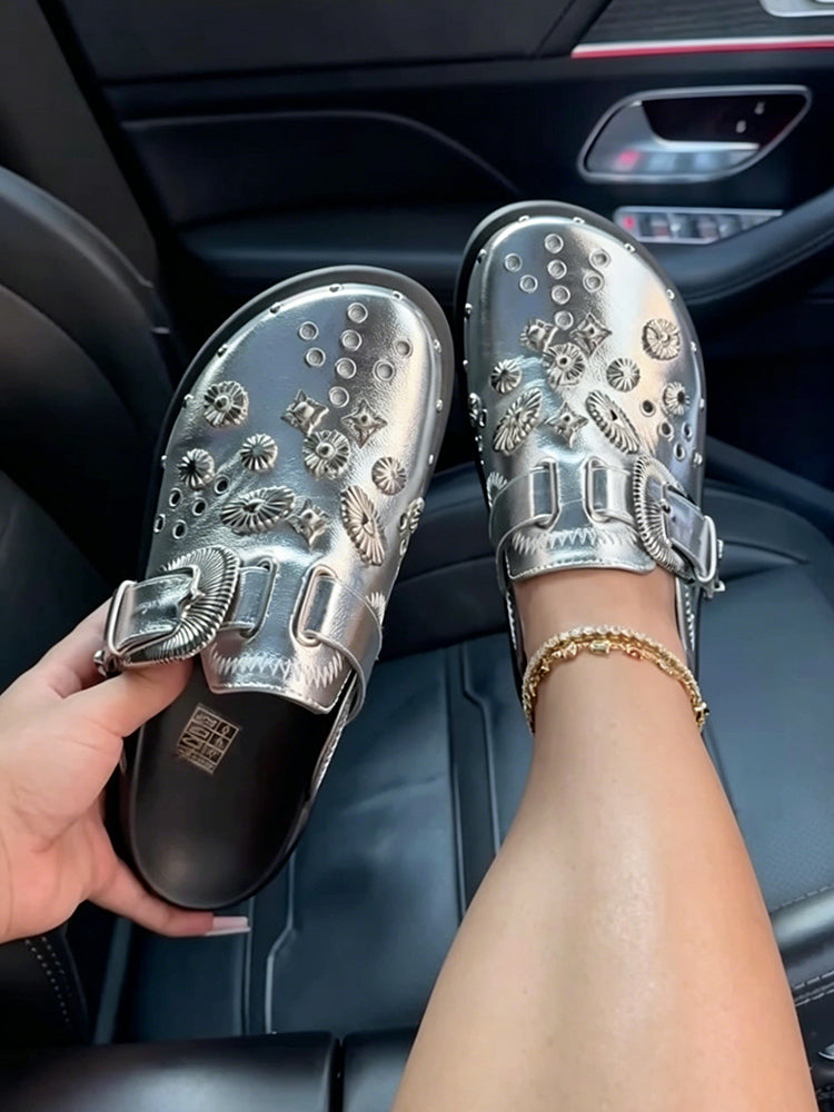 Rockstar Leather Clog Slides