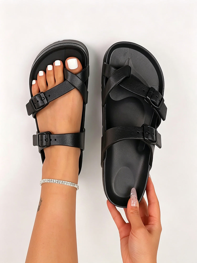 Crossover Buckle Strap Sandals