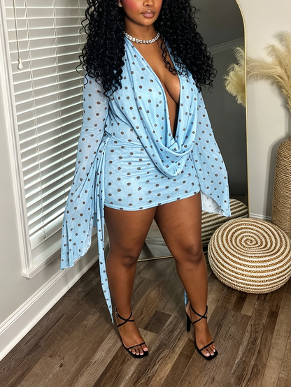 Polka Dot Mesh Plunge Mini Dress