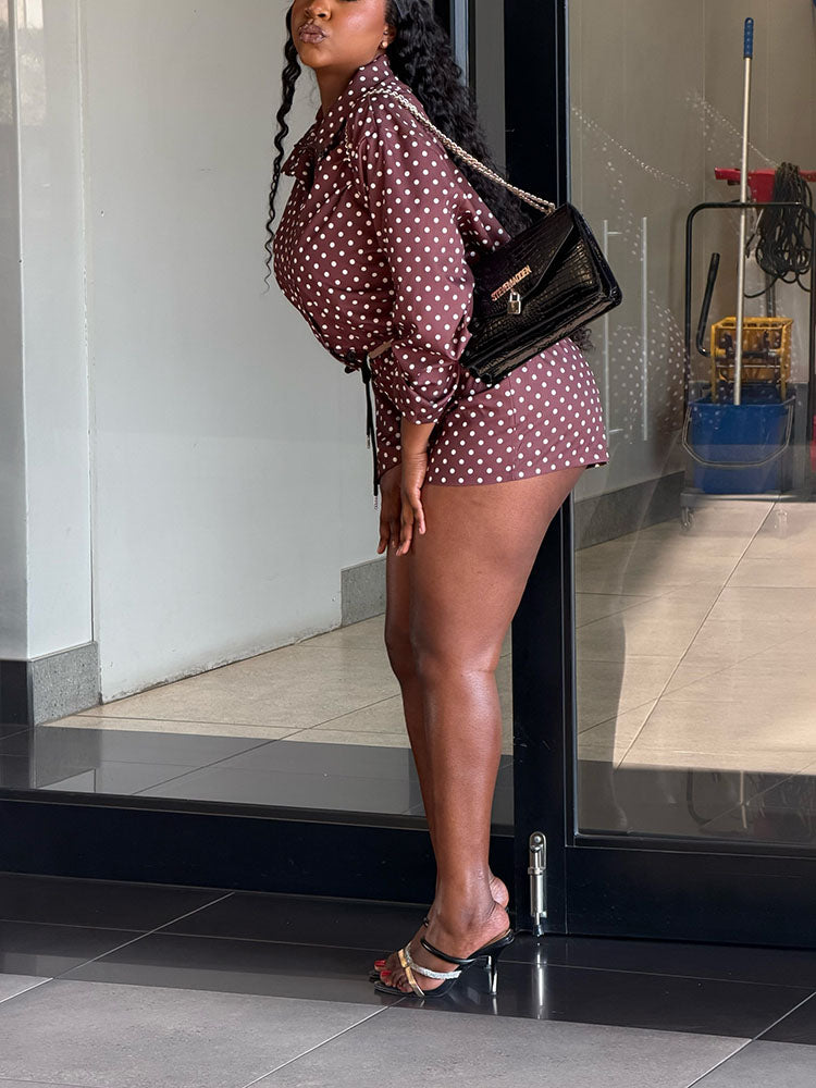 Polka Dot Windbreaker Jacket & Shorts Set