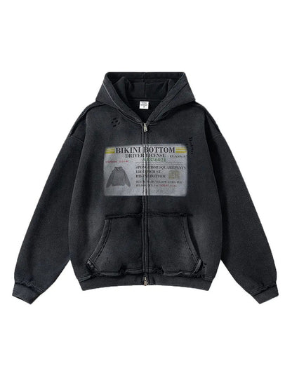 Vintage Washed Graphic Hoodie Jacket
