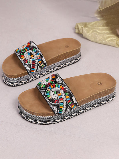 Bohemian Beaded Platform Slides